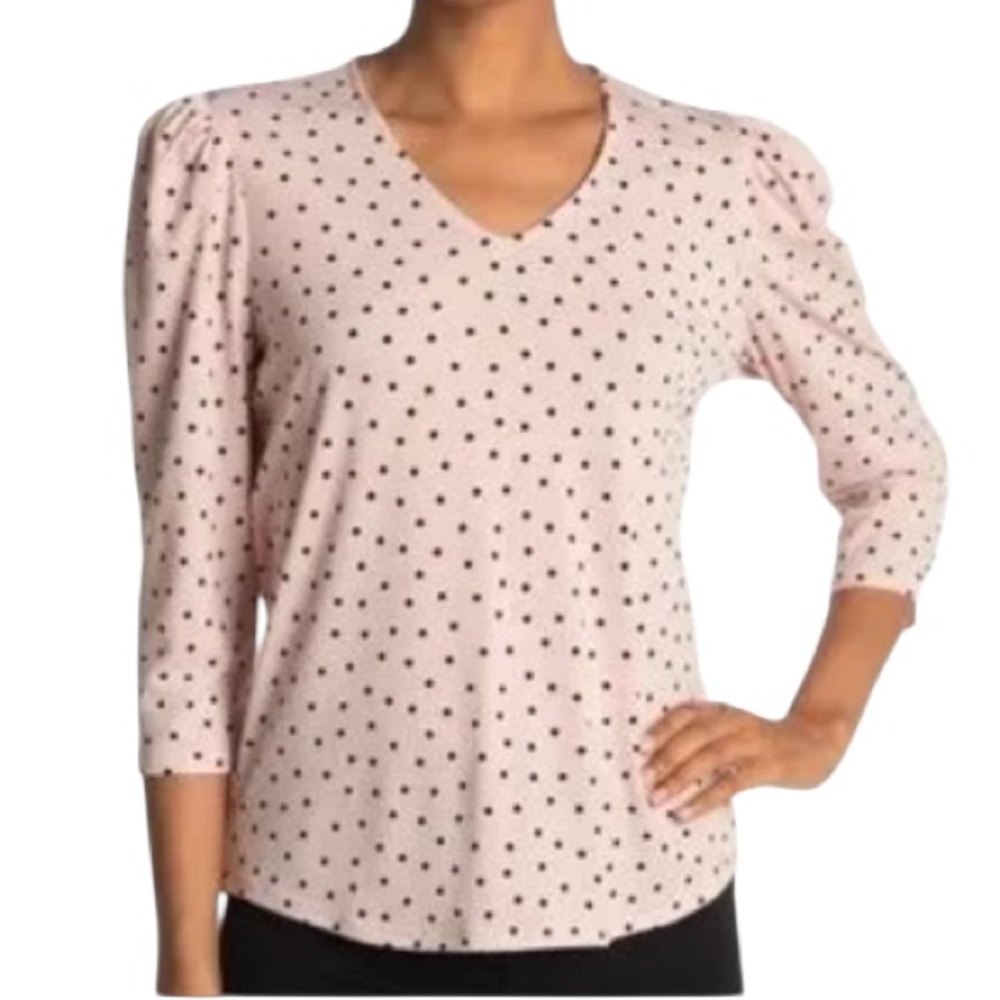 Adrianna Papell - “NWT” Peach & Black Polka Dot Blouse - Size Medium